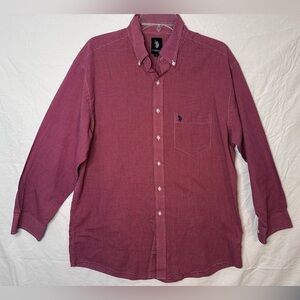 SALE 2/$20 🤩 U.S. Polo Assn Men’s Button Down Red Micro Check Long Sleeve Size L